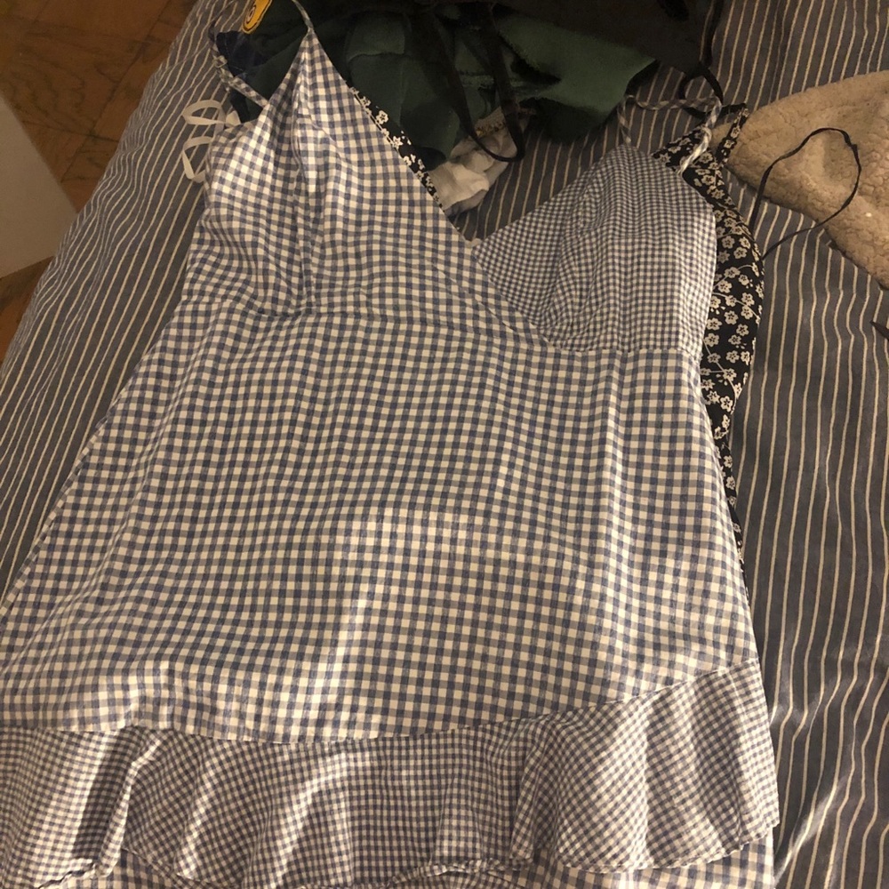 polka dot blue strip dress